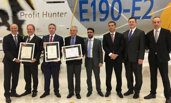 Embraer certifie l'E190-E2 auprs de l'ANAC, la FAA et l'EASA