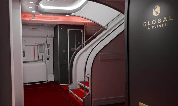 Global Airlines et Factorydesign commencent à dévoiler le design cabine de leurs Airbus A380