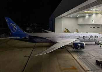 Le premier 787-9 de Riyadh Air est sorti du hangar de peinture de Boeing il y a deux semaines. © Riyadh Air