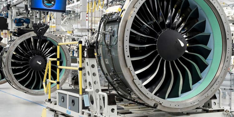 Une ligne d'assemblage de moteurs PW1100G-JM à Middletown (Connecticut). Photo Copyright Pratt & Whitney