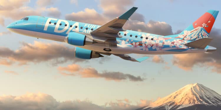 La politique de Fuji Dream Airlines en matière de livrée est d'adopter une couleur différente pour chaque appareil de la flotte. Celle des deux nouveaux E175 n'a pas encore été décidée. © Embraer