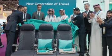 Les nouveaux fauteuils de flynas ont été dévoilés à l'occasion du salon Arabian Travel Market, qui se tient en ce moment à Dubaï. © flynas