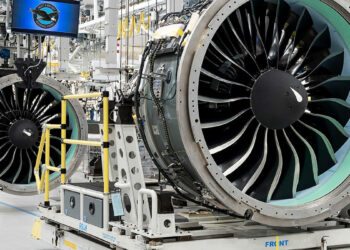 Une ligne d'assemblage de moteurs PW1100G-JM à Middletown (Connecticut). Photo Copyright Pratt & Whitney